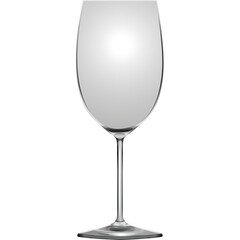 Empty Clear Wine Glass With Tall Stem and Wide Base Isolated on Transparent Background Rendered in Grayscale with Subtle Highlights