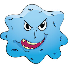 Grinning Blue Blob Monster with Sharp Teeth and Spiky Outline on Transparent Background