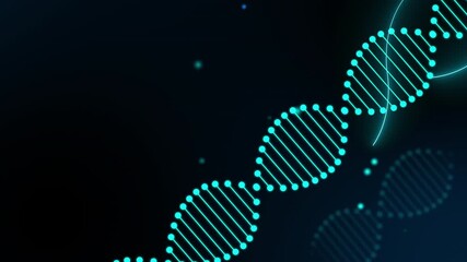 A scientific motion graphic featuring a glowing digital DNA double helix rotating on a molecular background, ideal for biology and health content. - Powered by Adobe