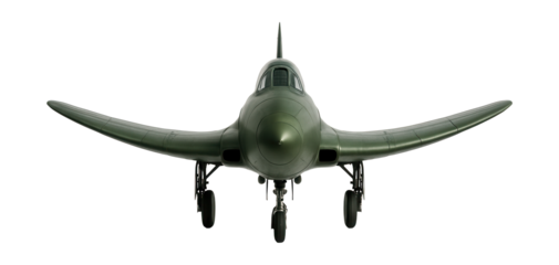 Single-wing fighter featuring curved wings and retractable landing gear.