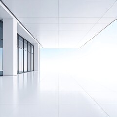 Obraz premium A bright, airy white room featuring expansive floor-to-ceiling windows that flood the space with natural light, complemented by a sleek white floor.