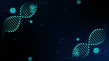 A scientific motion graphic featuring a digital DNA fragment and floating molecular particles, perfect for biotechnology and forensic science presentations.