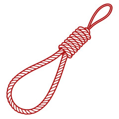 long bound thin red rope string isolated on white