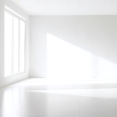 Obraz premium A bright, airy white room featuring expansive floor-to-ceiling windows that flood the space with natural light, complemented by a sleek white floor.