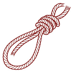 long bound thin red rope string isolated on white