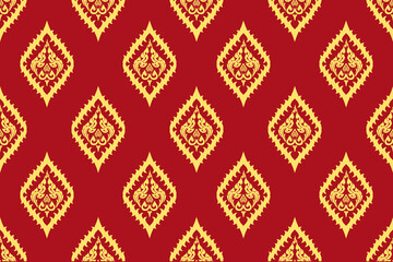 Classic Damask gold and yellow color Seamless Pattern on a red color background.	