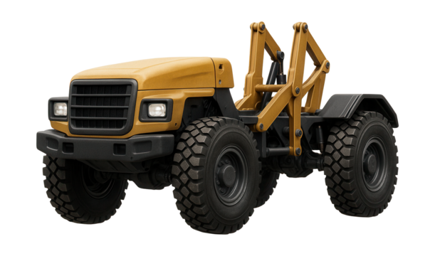 Versatile construction vehicle with a sturdy chassis and dual-mode drive system.