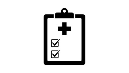 Obraz premium Vector illustration&nbsp;of black and white icon of a medical clipboard with a cross symbol and two checked boxes, isolated on transparent background