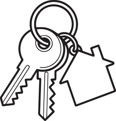 key two metal keys on keyring with house tag vector outline