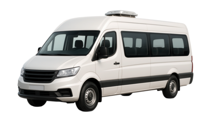 Spacious minibus featuring large side windows and a roof ventilation fan.