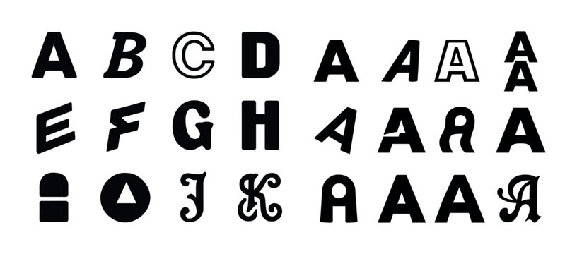 Diverse alphabet letters in various artistic styles and bold typography