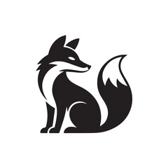 fox sitting logo vector curled tail black white emblem monogram