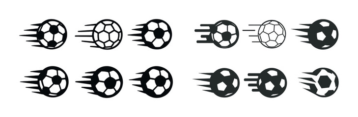 Set of soccer ball icon designs showing motion and speed