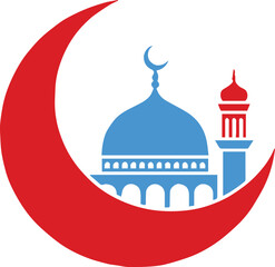 mosque logo dome and minaret crescent emblem for islamic use