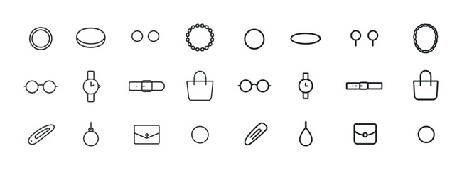 Minimalist fashion accessories icons collection - watches, bags, jewelry