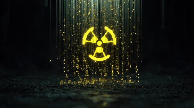Radioactive Warning: An evocative display of the radiation symbol, underscored by a compelling arrangement of particle effects, conveying a clear message.