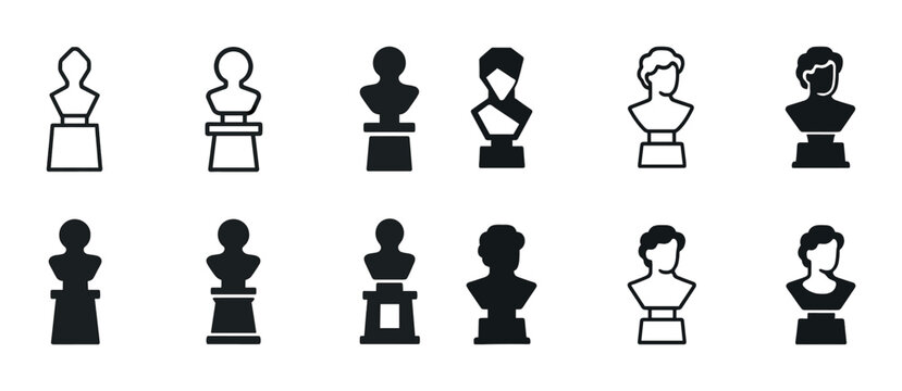 Collection of twelve black and white bust icons on pedestals