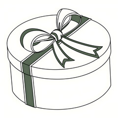 white round gift box with green ribbon and bow