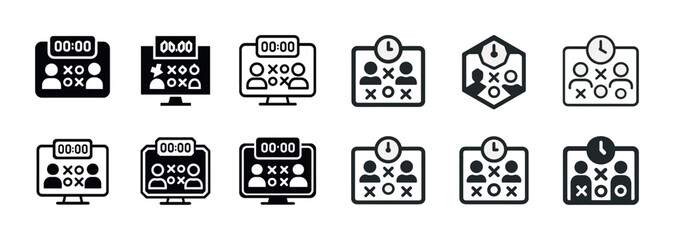 Icon set: tic tac toe game interfaces and user profiles in black and white