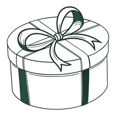 white round gift box with green ribbon and bow