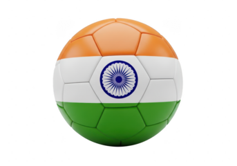 Realistic 3d rendering of a soccer ball decorated with the flag of india isolated on transparent background