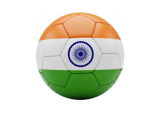 Realistic 3d rendering of a soccer ball decorated with the flag of india isolated on transparent background