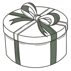 white round gift box with green ribbon and bow