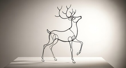 Elegant wireframe reindeer sculpture with majestic antlers standing illuminated against a soft gradient background