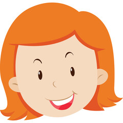 Friendly Smiling Orange Haired Woman Cartoon Portrait Transparent Background Isolated No Expression Detail