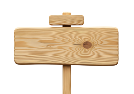 Two wooden signs on a pole with visible wood grain and knot board plank