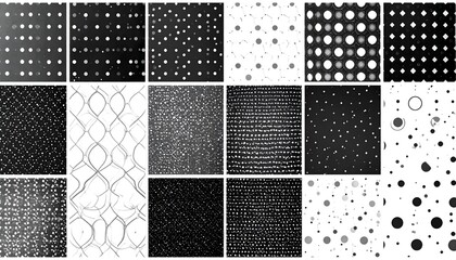 Grid of grayscale textured squares displaying various dot, line, and pattern graphics