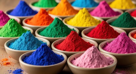 Vibrant Holi Festival Colors: Bowls of Powdered Pigments, Close-Up.