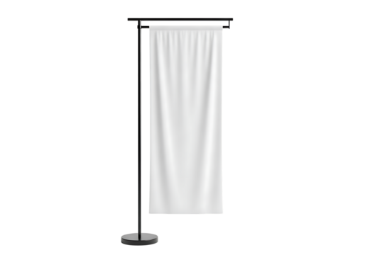 White Vertical Banner on Black Pole with Round Base flag display