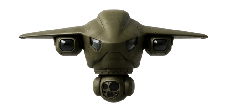 Armored scout aircraft featuring a bottom turret and retractable sensors.