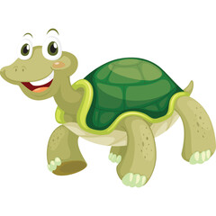 Happy Cartoon Tortoise With Green Shell And Friendly Smile On Transparent Background
