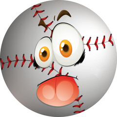 Expressive Baseball with Wide Eyes and Open Mouth on Transparent Background Detailed Vector Illustration
