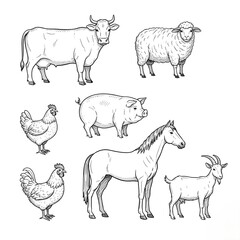 Fototapeta premium Hand-Drawn Farm Animals Collection