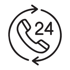 24 hour customer service hotline icon with phone and arrows