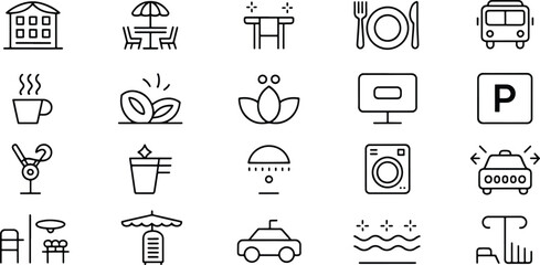Line Icons of Tourist Services and Facilities