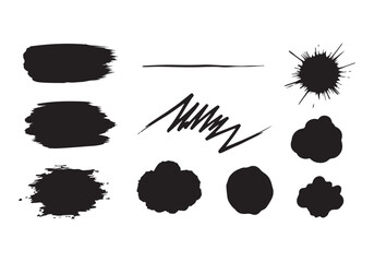 Set different black splash, collection brush strokes Vector Silhouette
