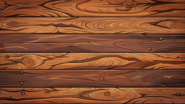 Horizontal seamless pattern of rustic wooden planks with natural grain, knots, and nail details in rich brown tones. Ideal as a background, texture, floor, table surface, or natural element for vintag