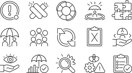 Safety Insurance and Business Risk Management Icon Set