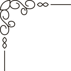 Elegant Black Flourish Corner Ornament Decorative Design Element Isolated on Transparent Background Intricate Swirls and Curves Timeless Classic Motif for Invitations Cards and Stationery