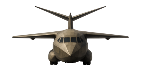 Angular fuselage military transport aircraft with a V-shaped tail.