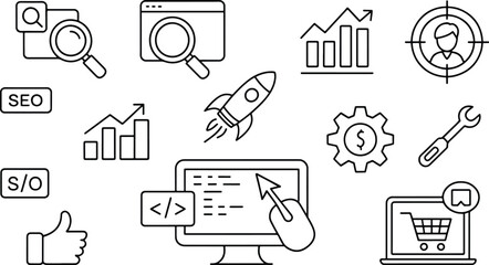 SEO Optimization and Digital Marketing Strategy Icons