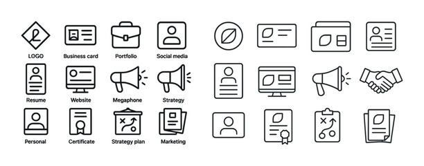 Essential business icons: strategy, communication, and identity