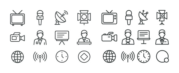 Fototapeta premium Media and communication icons set: tv, satellite, camera, news, internet, clock