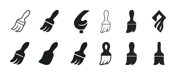 Collection of diverse paintbrush icons on white background