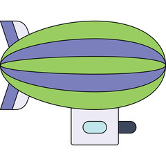Green And Purple Striped Blimp With Gondola Against Transparent Background Simple Flat Illustration Vector Art