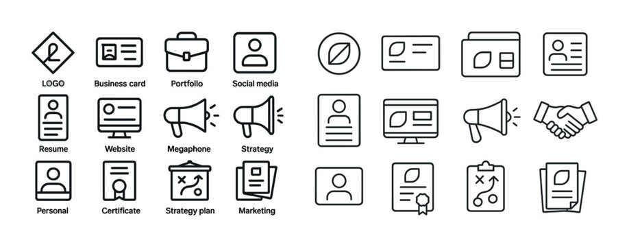 Essential business icons: strategy, communication, and identity